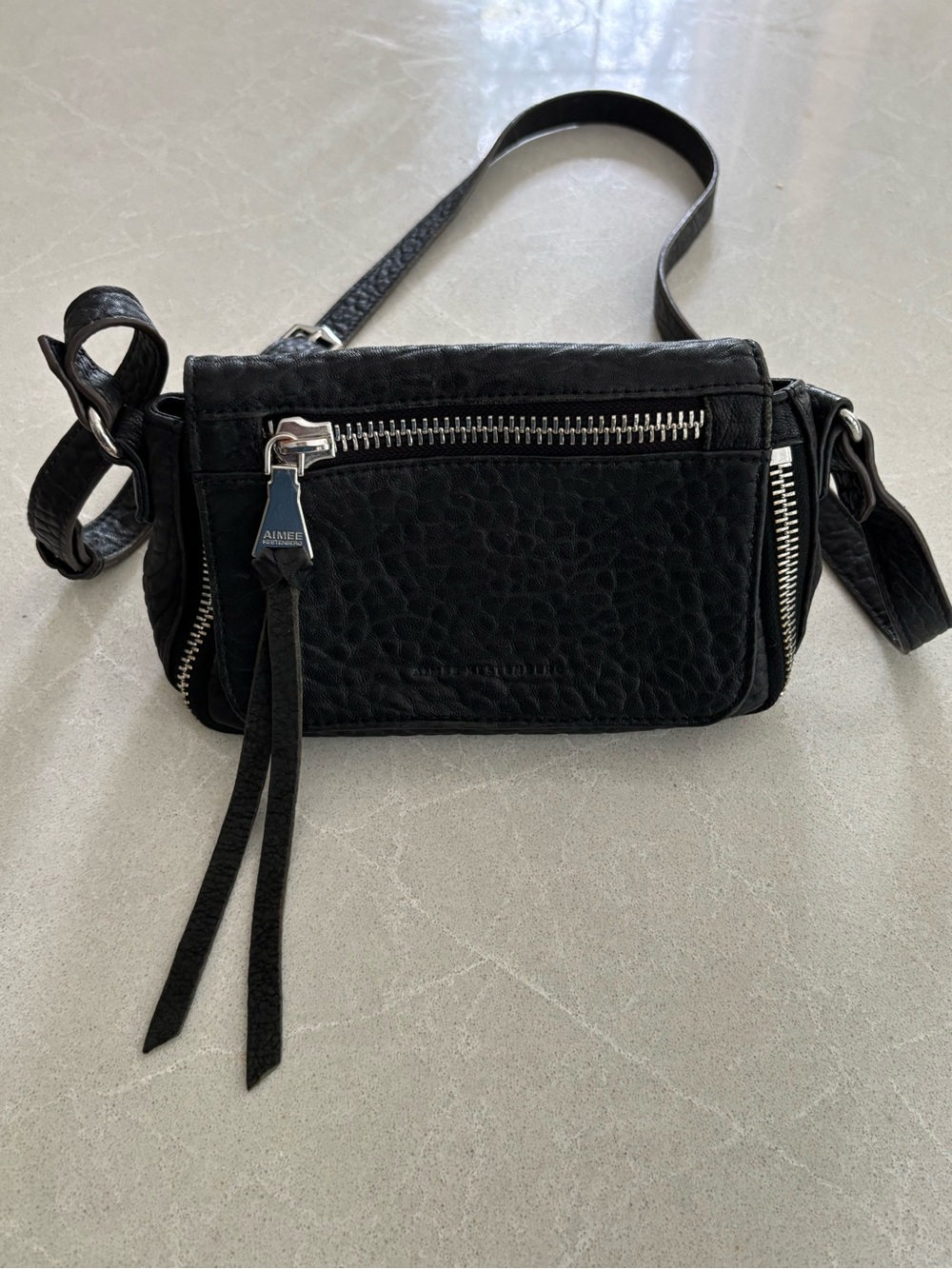 Aimee Kestenberg Good Times Mini Crossbody Bag Textured Black Leather Tassel